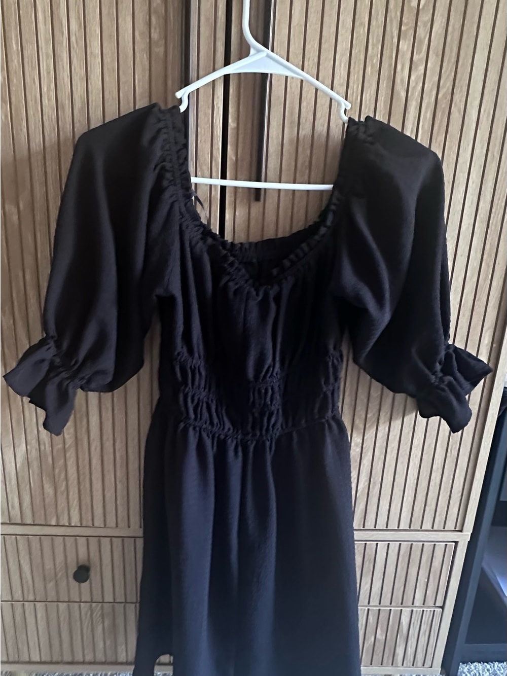 H&M Black Midi Dress with Puff Sleeves